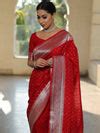 Banarasee Handwoven Faux Georgette Saree With Silver Zari Buti Design-
