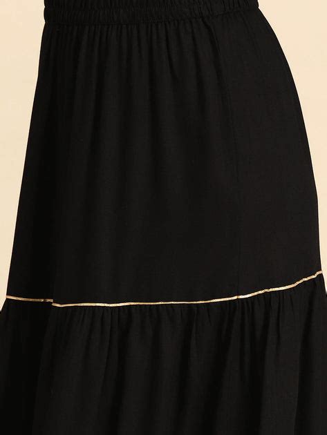 Women Black Embroidered Straight Kurta With Skirt And Net Dupatta ...