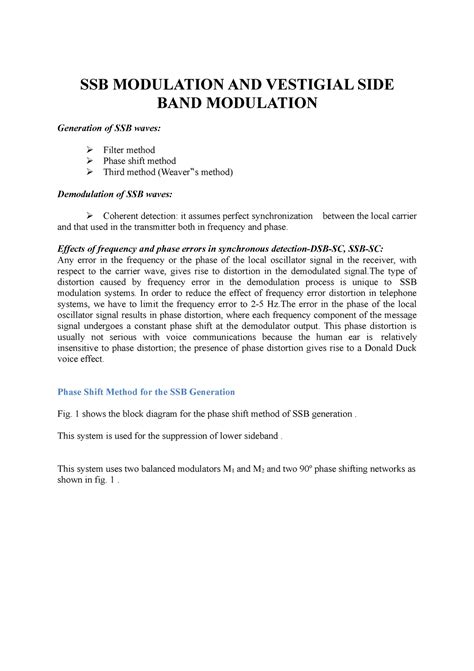 SSB Modulation AND Vestigial SIDE BAND Modulation - Physics - AMU - Studocu