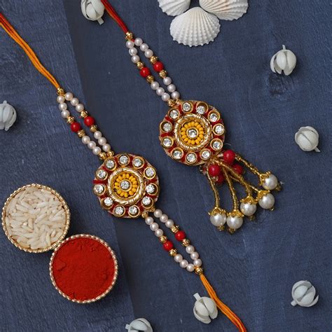 eCraftIndia Designer Bhaiya Bhabhi Rakhi Set with Roli Chawal Pack