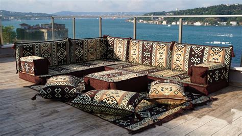 L Shaped Turkish Floor Sofa, Moroccan Sofa, Floor Cushions – Oriental Sofa