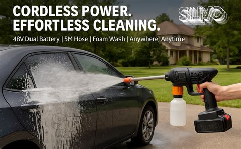 48V [Double Battery] Cordless Portable Pressure Washer Gun, 12000 mAh ...
