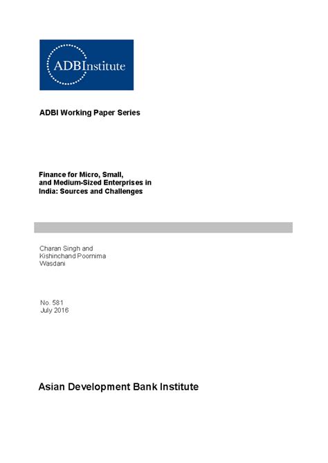 Adbi-wp581 - ADBI Working Paper Series Finance for Micro, Small, and ...