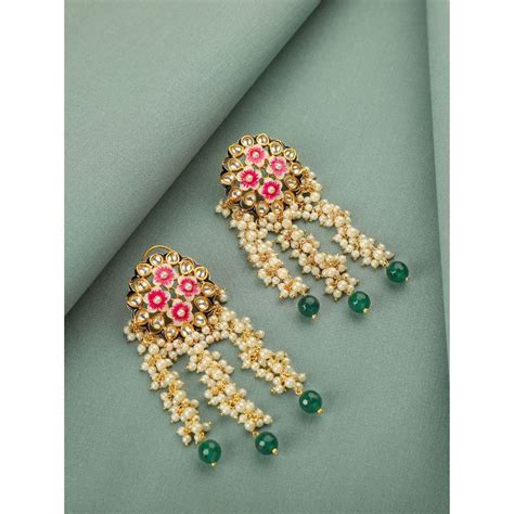 Buy TIZORA Pink Floral Meena Earrings Online
