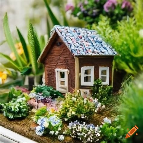 Detailed diorama of a miniature house with surrounding plants and ...