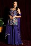 Buy Purple Dupatta Organza, Gharara Crepe , Tunic Raw Floral Motif Set ...