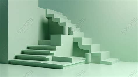 Minimalist 3d Render: Pastel Green Stair Platform For Product Display ...