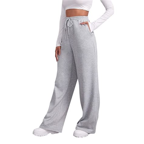 Susanny Sweat Pants Women's Petite Wide Leg with Pockets Drawstring ...