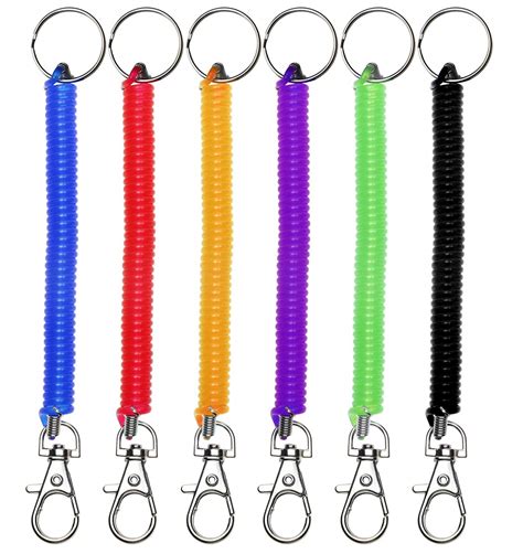 Mini Skater 6Pcs Spiral Retractable Spring Coil Keychain Theftproof ...