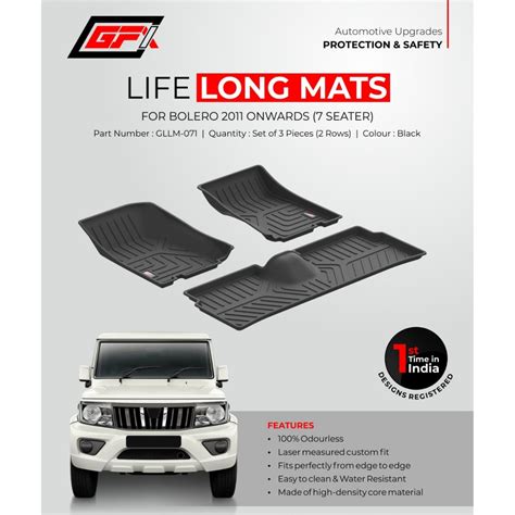 GFX Mahindra Bolero 2011 Onwards Custom Fit LLM LifeLong TPV Mats