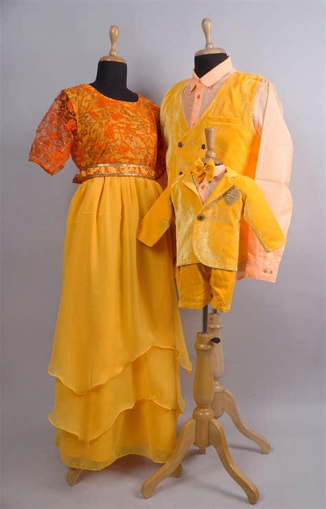 Golden Yellow Family Matching Outfit – Velvet & Lace Combo for Special ...