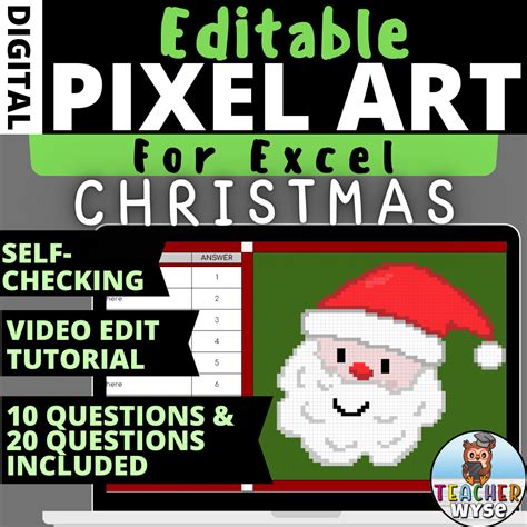 Christmas Pixel Art Santa Editable and Self Checking Activity for Excel ...
