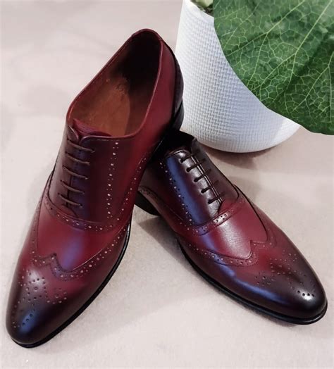 Oxford Burgundy Red Dress Shoes for Men Brogue Shoes