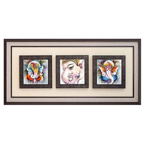 Wens 'Religious Ganesha' 3 Panel Wall Art Painting (PS Wood, 38 cm x 80 ...