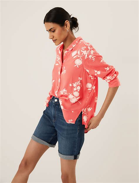 Buy Floral Regular Fit Longline Shirt at Marks & Spencer