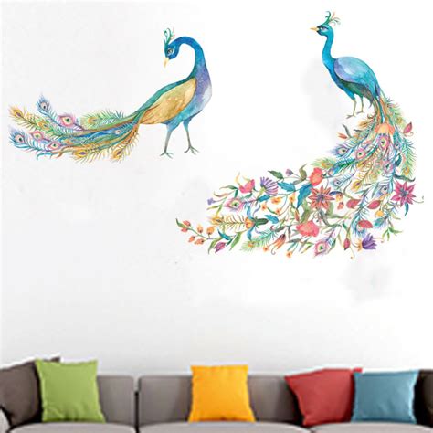 Slender Peacock Wall Sticker (PVC, 130 x 110 cm, Self-adhesive) – Rangoli