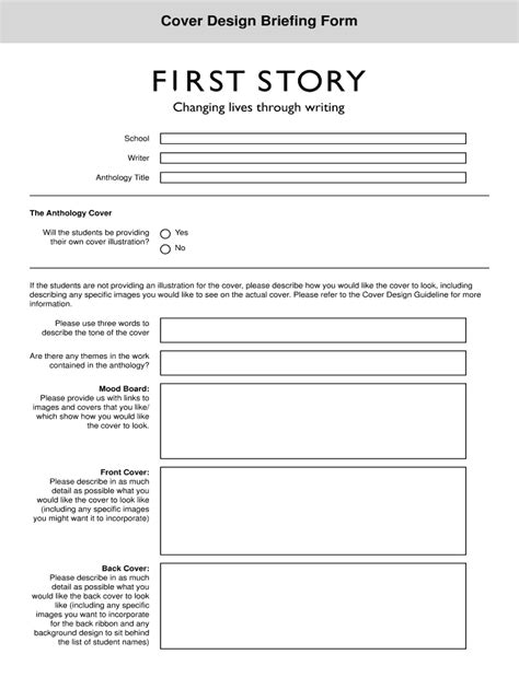 Fillable Online firststory org Cover Design Briefing Form - First Story ...