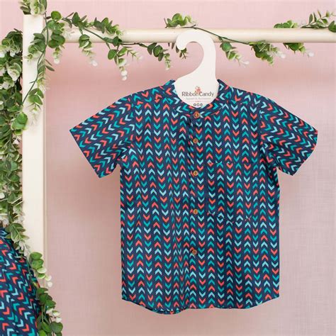 Blue Arrow Print Shirt for boys - 100% Cotton – ribboncandy.in
