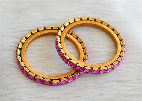 Silk thread pink block stone bangles(2.6) dj-45494 – dreamjwell