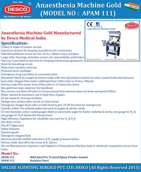 Anesthesia Apparatus Gold Manufacturers, Exporters and Suppliers India