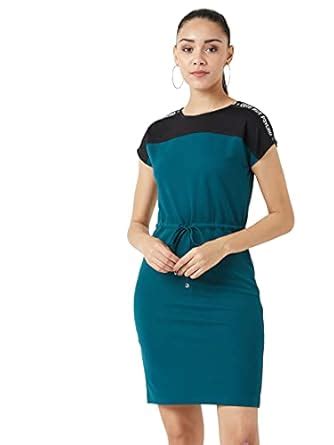 Buy Miss Chase Women's Green and Black Round Neck Continuous Sleeve ...