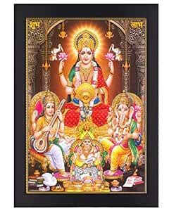 Mann's Gifts Maa Lakshmi with Goddess Saraswati & Lord Ganesha, Printed ...