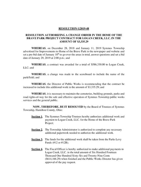 Fillable Online Change Order Resolution Form - City of Missoula Fax ...