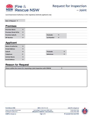 Fillable Online fire nsw gov Request for Inspection - Joint v02docx Fax ...