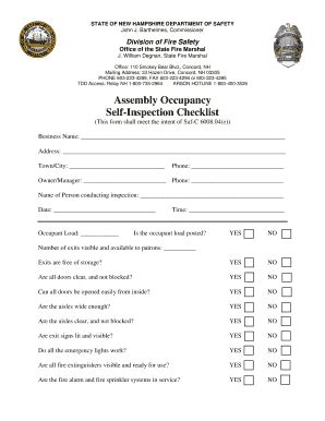 Assembly Occupancies Self Inspection Checklist Guideline - NH.gov - Nh ...