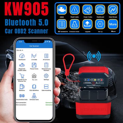 Konnwei KW905 bluetooth 4.0 5.0 Android IOS Dual Mode OBD Auto ...