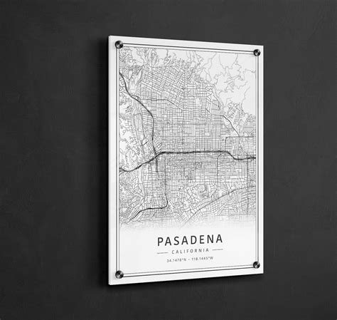 Pasadena California Street Map Print | Acrylic Glass Pasadena Map Print ...