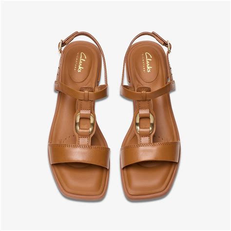 Womens Ariany Sling Tan Leather T-Bar Flat Sling Back Sandals | Clarks