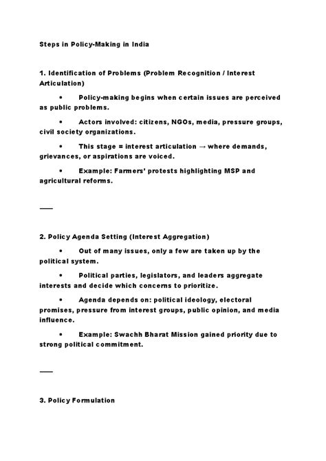 Policy Formulation in India: Steps and Challenges (Course Code: POL101 ...