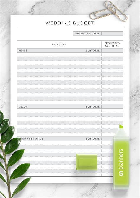 Download Printable Wedding Budget Template - Original PDF