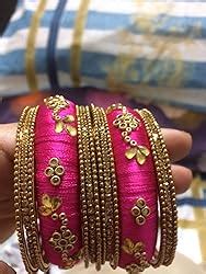 Buy NMII Fabric & Metal and Zircon Kada Set for Women & Girls (Maroon ...