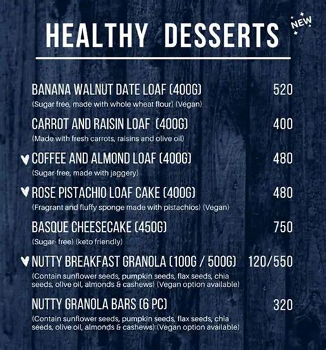 Menu at Hope Bakery, Mumbai