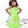 Buy Elegant Neon Green Raw Silk Flare Party Dress for Girls in India