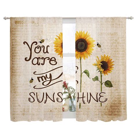 Semi Sheer Window Curtains 72 Inches Long, Sunflowers Rod Pocket Voile ...