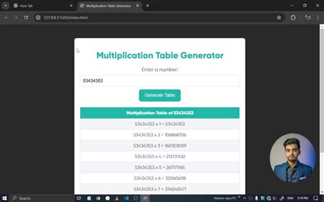 Image result for Multiplication Table in HTML Using JavaScript