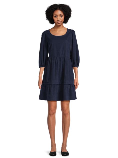 Time and Tru Women's Corduroy Dress with 3/4-Length Sleeves, Sizes XS ...