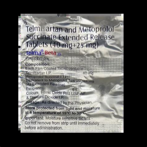 TELMA BETA 25MG TABLET 10'S - Uses, Price, Side Effects & Generic ...