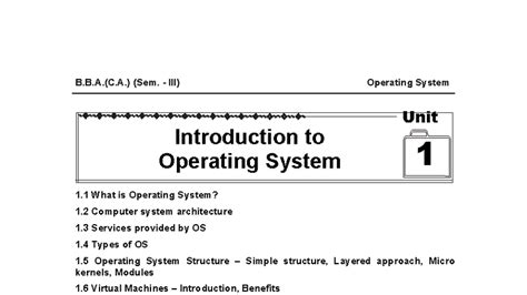 B.B.A.(C.A.) - Operating System Introduction: Unit 1 Overview - Studocu