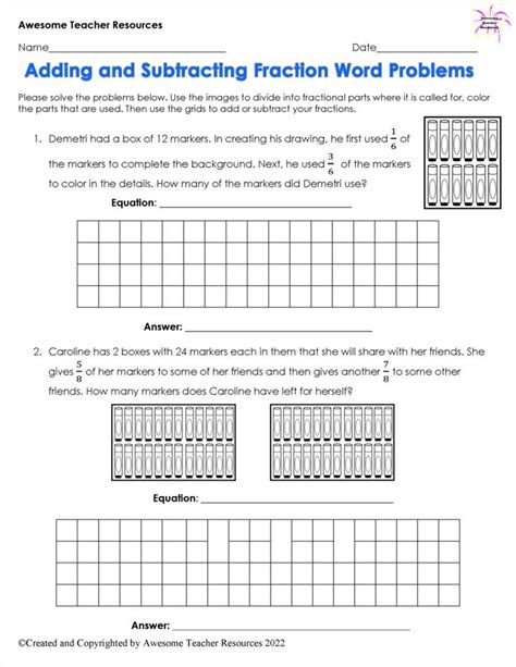 Image result for Addition Simple Word Problems On Fractions Worksheet