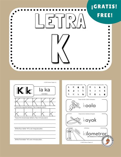 Free Spanish Letter K Worksheet - Professor Pepper