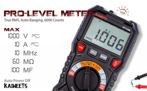 KAIWEETS HT118A Digital Multimeter TRMS 6000 Counts Ohmmeter Auto ...