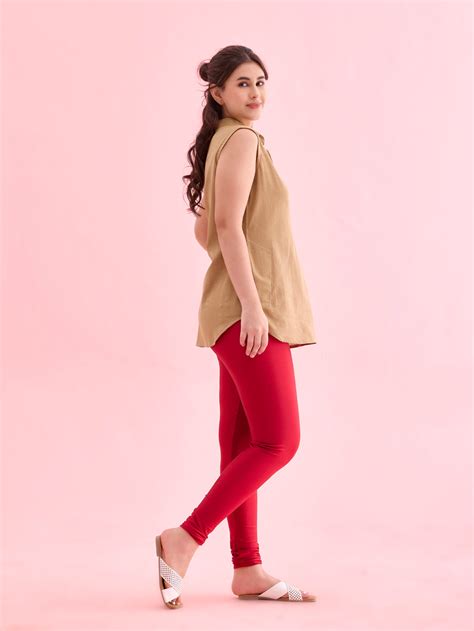 Dark Red Nylon Stretch Shimmer Churidar – Go Colors India