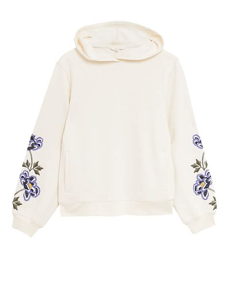 Buy Cotton Rich Floral Embroidered Hoodie at Marks & Spencer