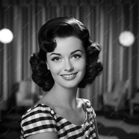 La mujer sonriente de los años cinemáticos de 1950 en blanco y negro ...
