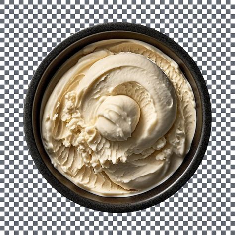 Mouthwatering creamy vanilla ice cream in a bowl against a transparent ...