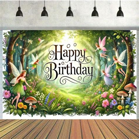 Magical Forest Fairy Birthday Backdrop - Made Of Polyester, Photo Booth ...